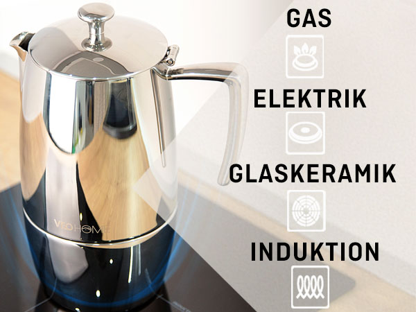 Aufbau und Teile der VeoHome Mokkakanne für Induktion