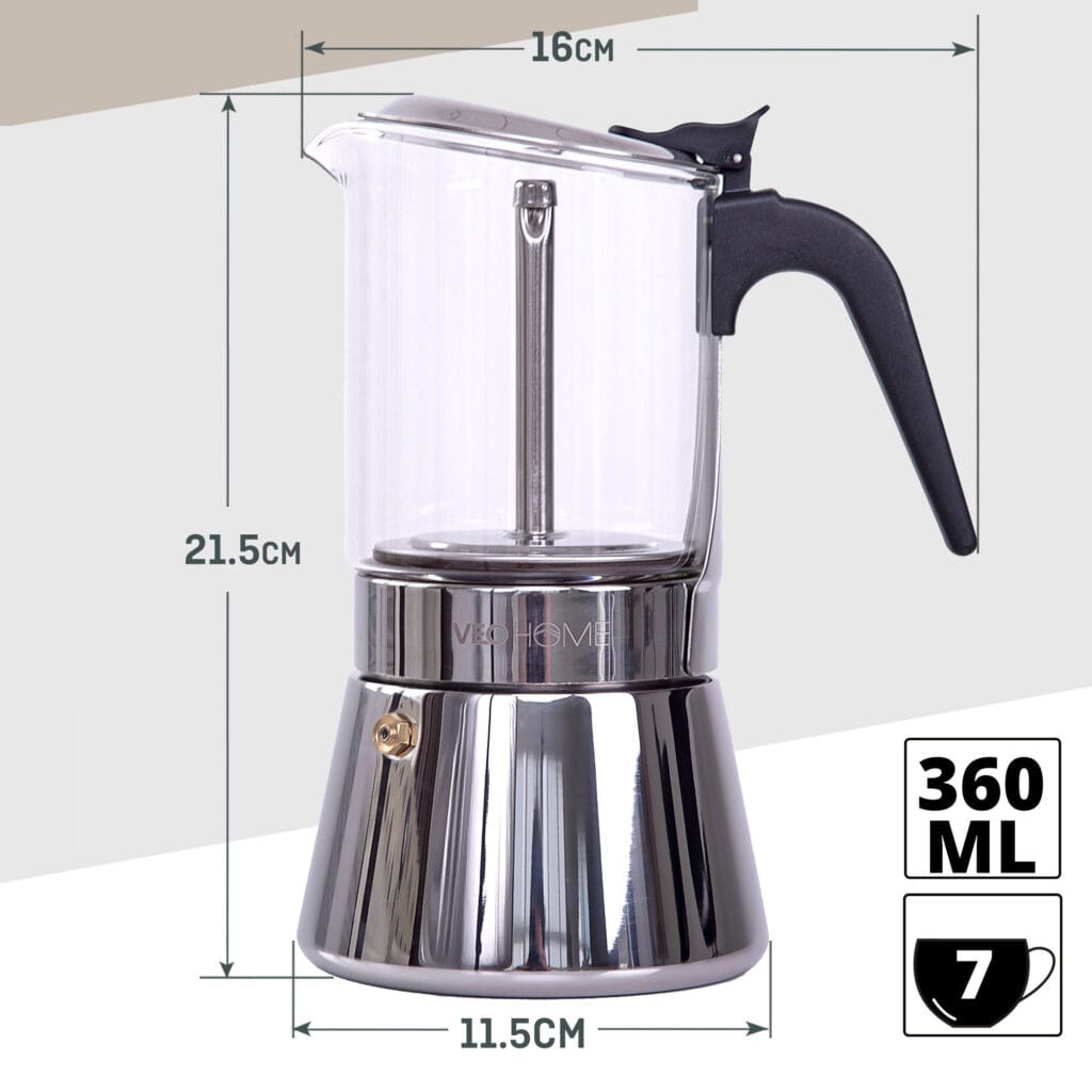 Espresso maker Glass and Stainless Steel Moka pot Coffee Maker 12.17 oz
