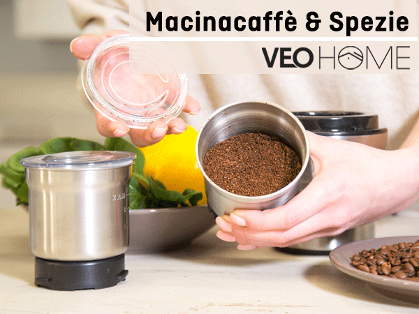 Macinacaffè e spezie VeoHome che mostra il risultato perfetto della macinatura del caffè