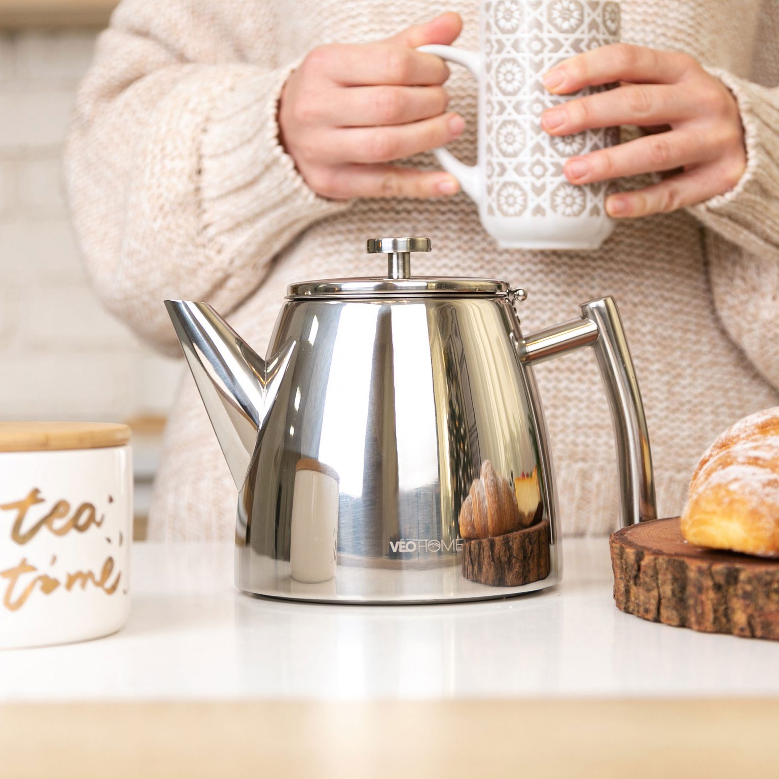 Théière En Inox 2L Avec Infuseur Amovible - Acier Inoxydable, Bec Verseur Précis, Design Élégant - 10